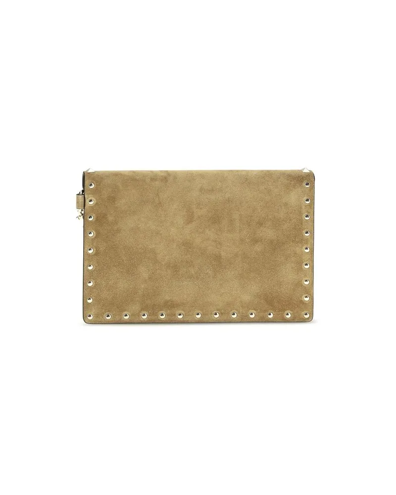 Valentino Garavani Women's Beige Suede Leather Clutch Bag Beige