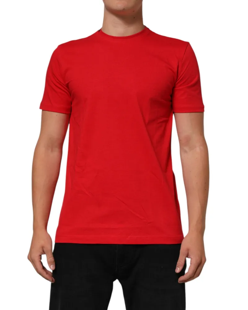 Dolce & Gabbana Men's Red Goodluck 2023 Cotton Crew Neck T-Shirt Red