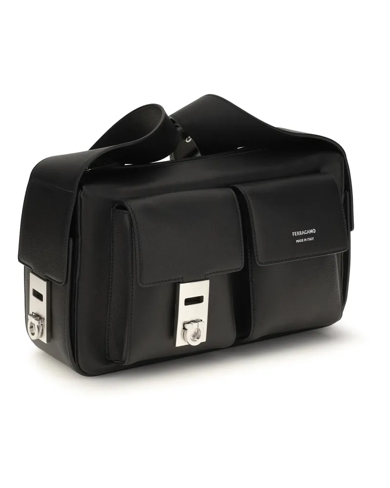 Ferragamo Calfskin Leather Shoulder Bag — Black Black