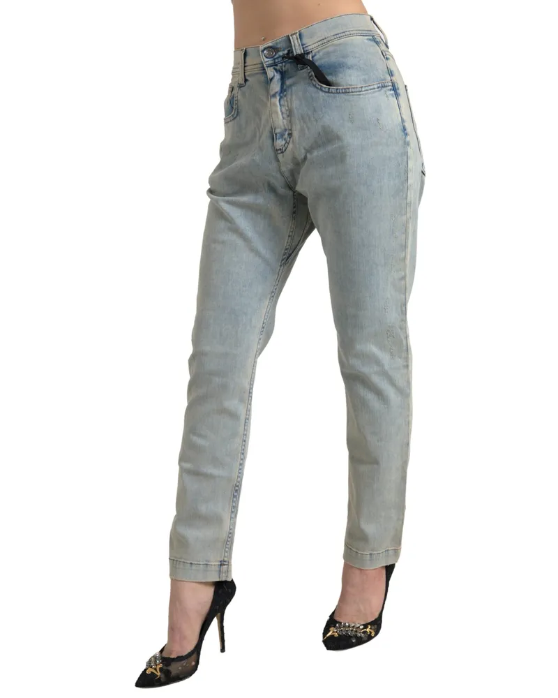 Dolce & Gabbana Women Blue Washed Cotton Mid Waist Skinny Jeans Elastane Clothing Blue