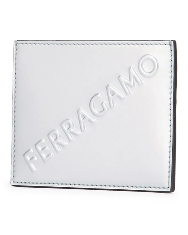 Ferragamo Men's Embossed Logo Leather Wallet Silver Silver