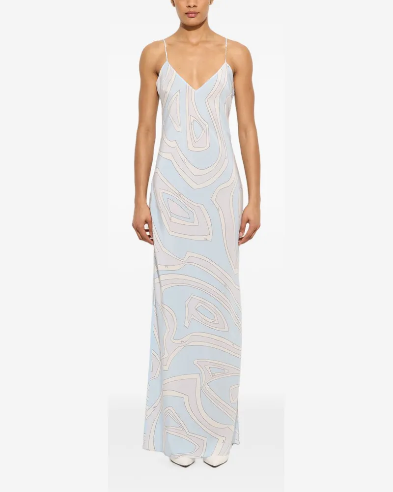 Emilio Pucci Abstract Print Silk Dress — Light Blue Light