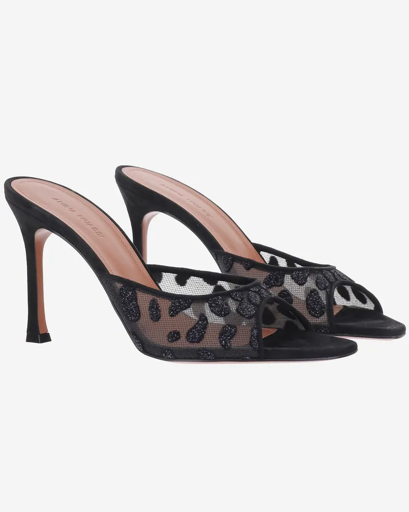 Amina Muaddi Women's Mesh Slipper Alexa Black Glitter Leopard Leather And Black