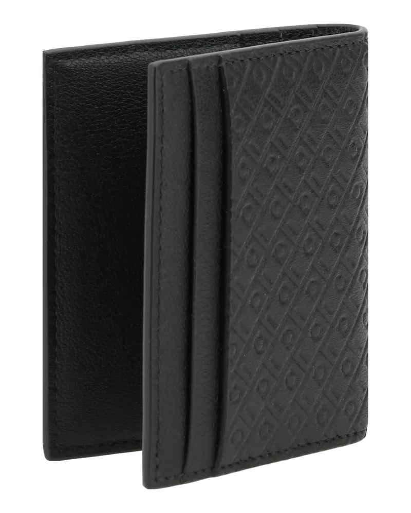 Ferragamo Men's Billfold Card Holder Black Calf Leather Bos Taurus Wallet Black