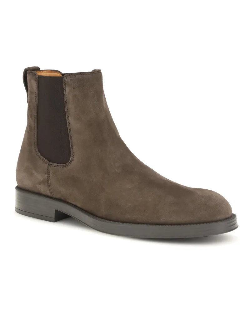 TOD'S Men's Suede Chelsea Boots Testa Moro Calf Leather Bos Taurus Brown