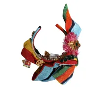 Women's Multicolor Floral Crystal Embellished Diadem Headband Viscose Cotton Accessory