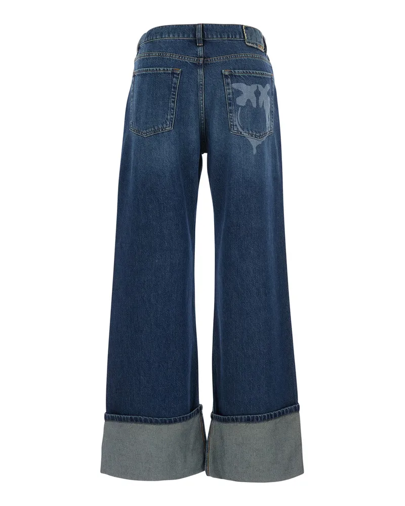 Pinko Women's High-Waisted Blue Jeans With Cuffs Cotton Blue