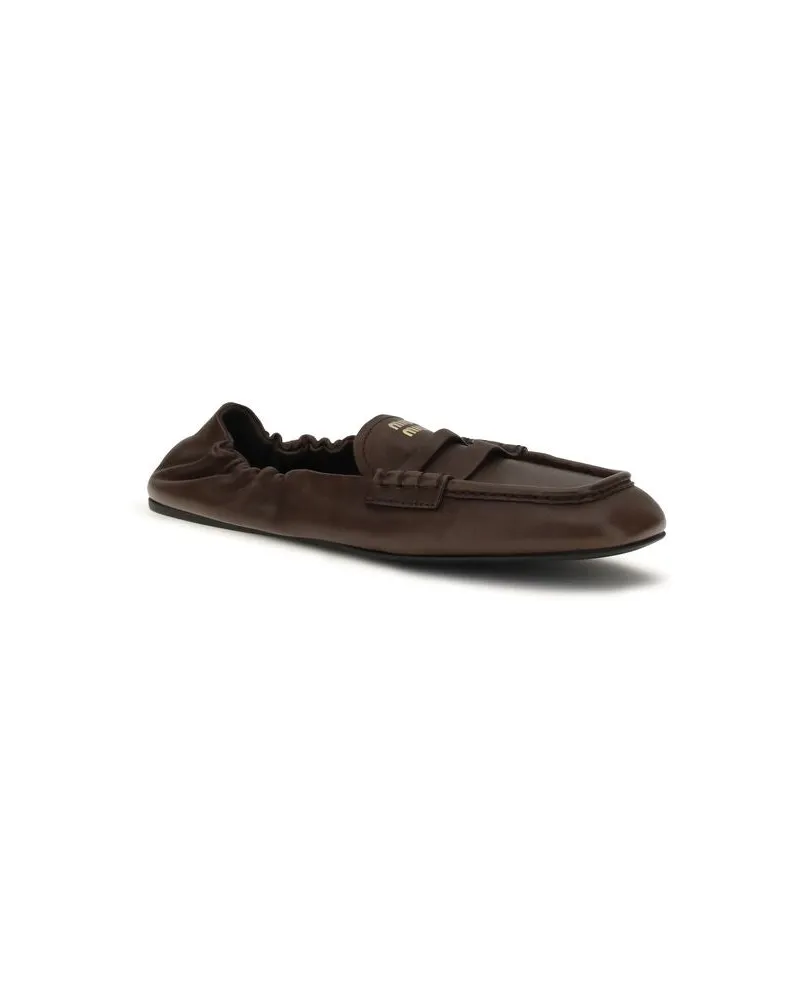 Miu Miu Women's Brown Lamb Ovis Aries Slip-On Loafers Brown