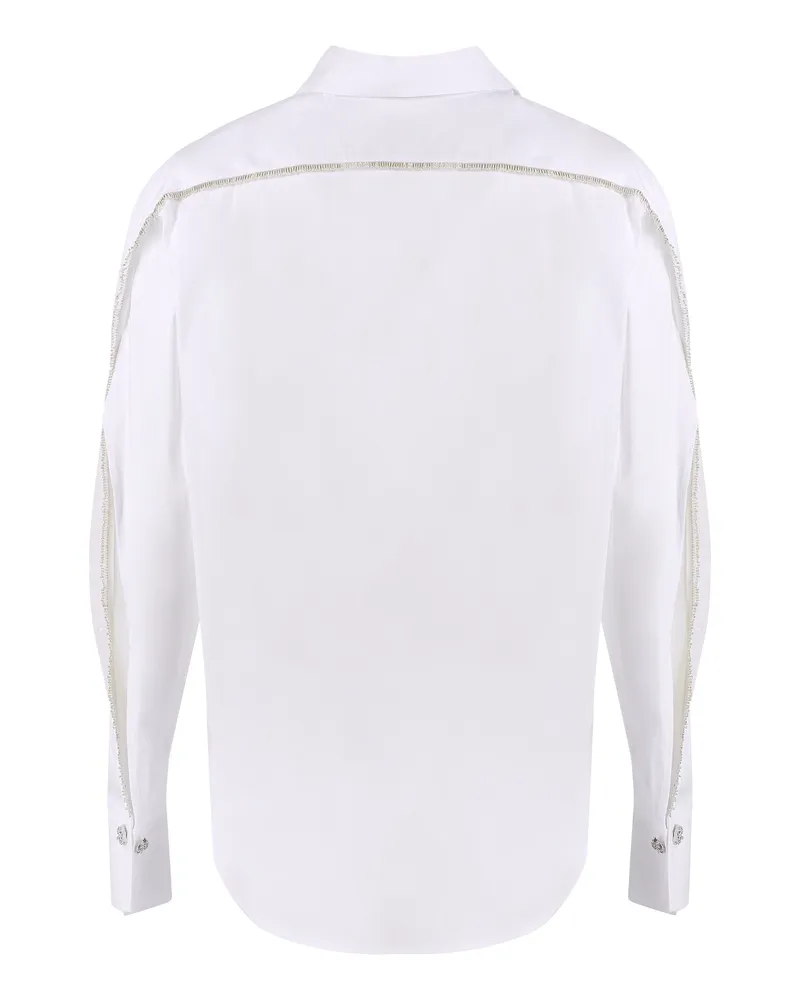 Genny Women's Stretch Poplin Shirt With Bead Embroidery White Cotton; Polyamide; Elastane White