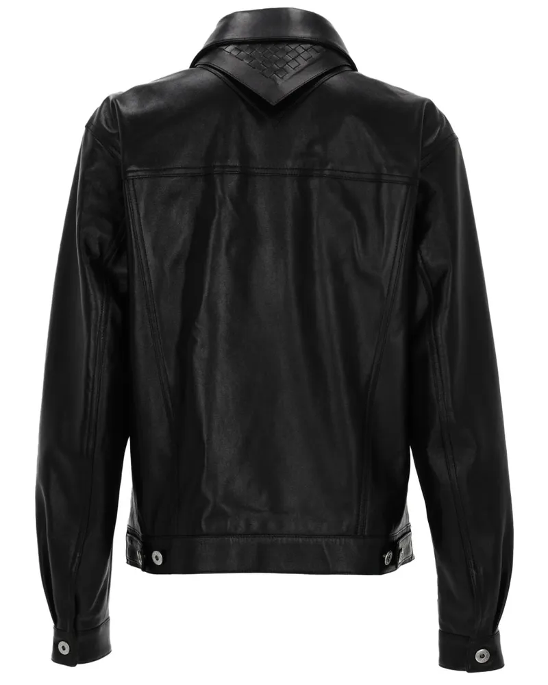 Bottega Veneta Intrecciato Woven Leather Jacket — Black Black