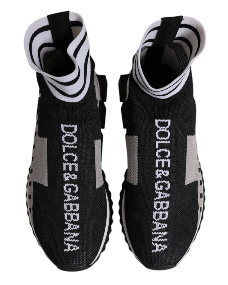 Dolce & Gabbana Black Gray Sorrento Socks Women Sneakers Shoes And Polyester Viscose Black
