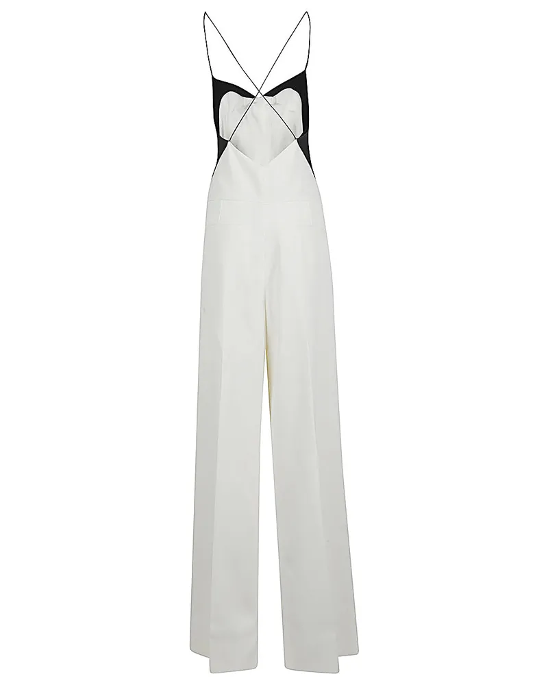 Tom Ford Silk Camisole with Geometric Contrast Jumpsuit — Cream Cream