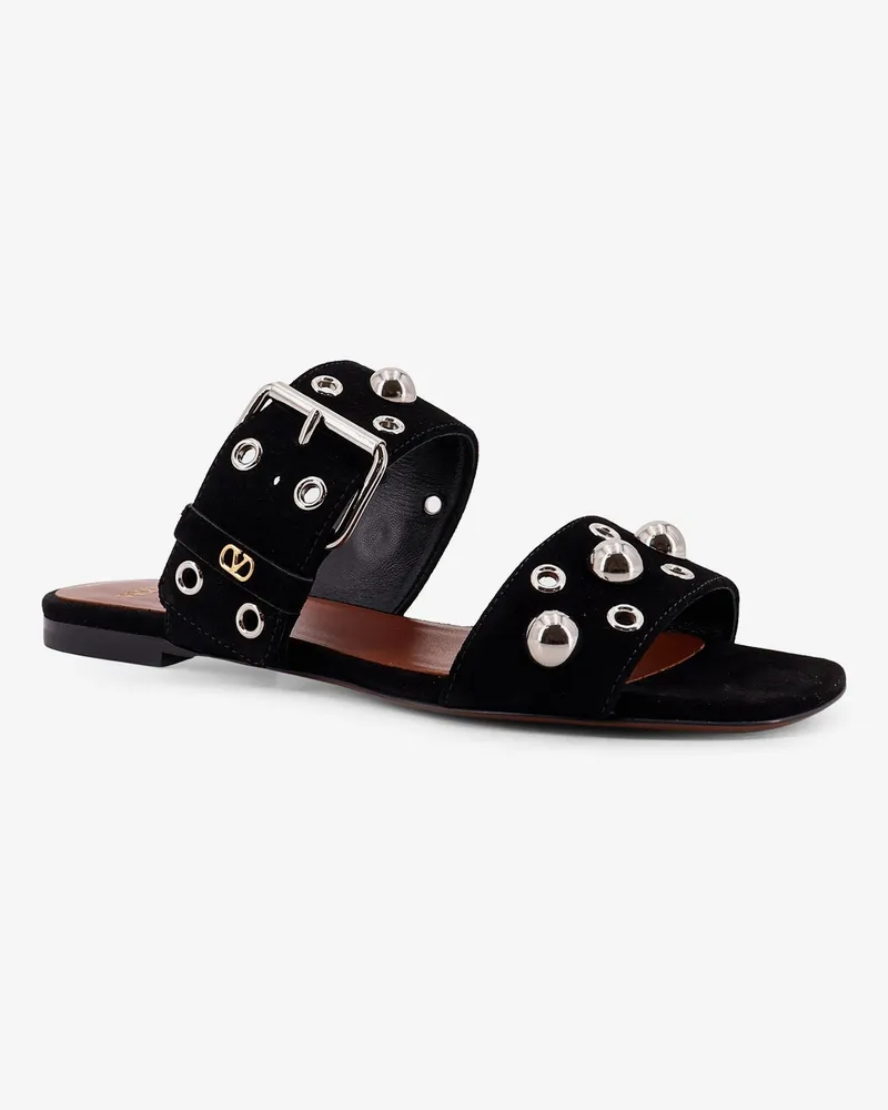 Valentino Garavani Women's Suede Sandals With Metal Vlogo Black Black