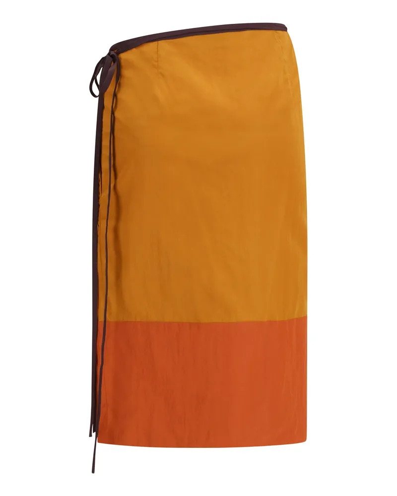 Saint Laurent Women's Tie-Detail Colour-Block Skirt Teak Nylon Orange