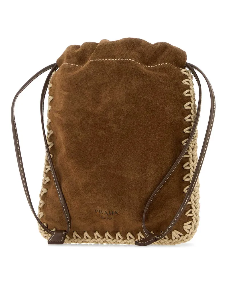 Prada Women's Chocolate Suede Phone Holder Cacao Exterior: Calf Cover Accessory Cacao