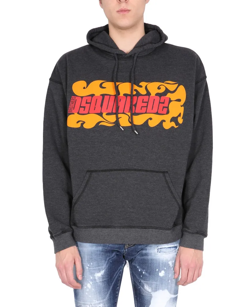 Dsquared2 Logo-Printed Hooded Sweatshirt — Black Black