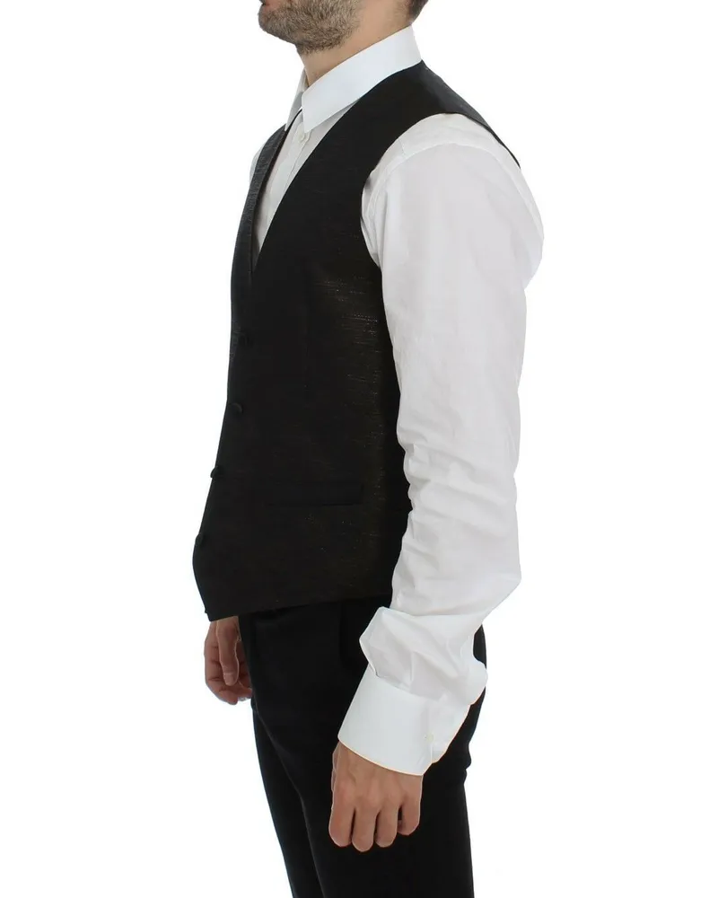 Dolce & Gabbana Men's Black Wool Logo Dress Gilet Vest Virgin Black