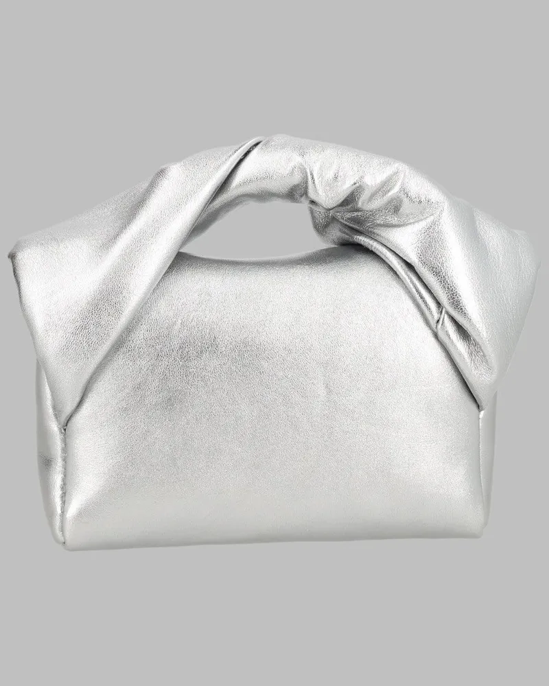 J.W.Anderson Twister Lambskin Leather Top Handle Bag — Silver Silver