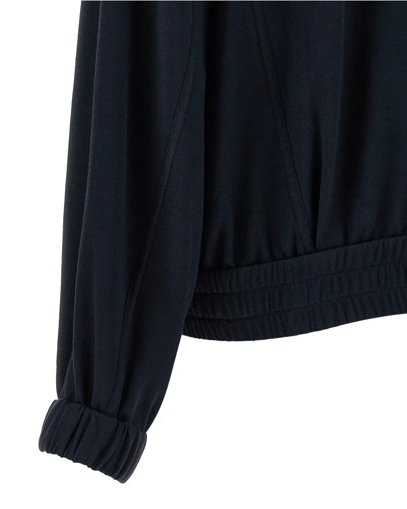 Brunello Cucinelli Cotton-Silk Interlock Sweatshirt — Navy Navy