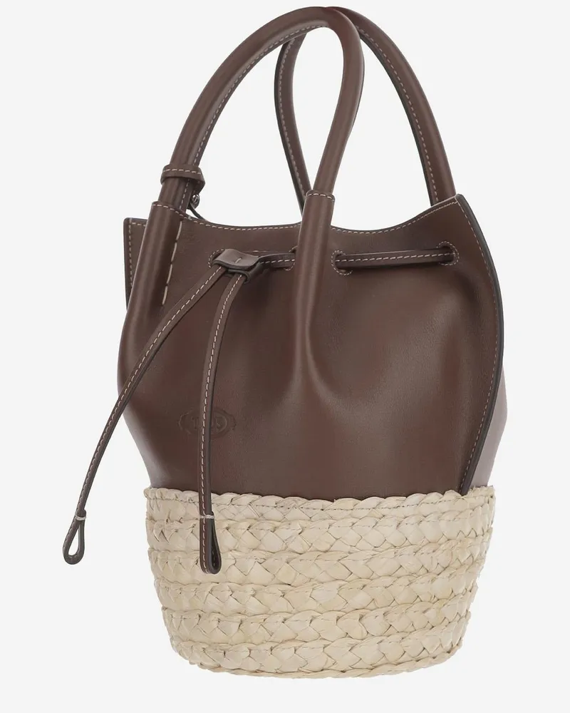 TOD'S Women's Straw And Leather Mini Bag Calfskin Handbags Hand Brown
