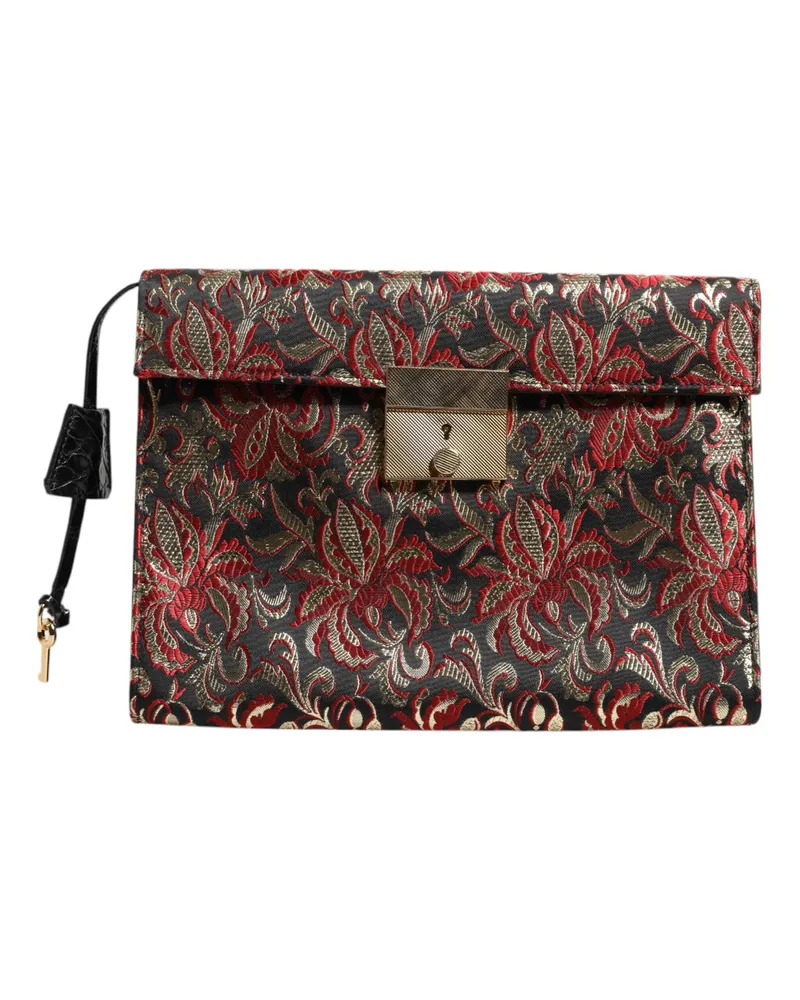 Dolce & Gabbana Women's Multicolor Jacquard Floral Document Briefcase Bag Fabric Red