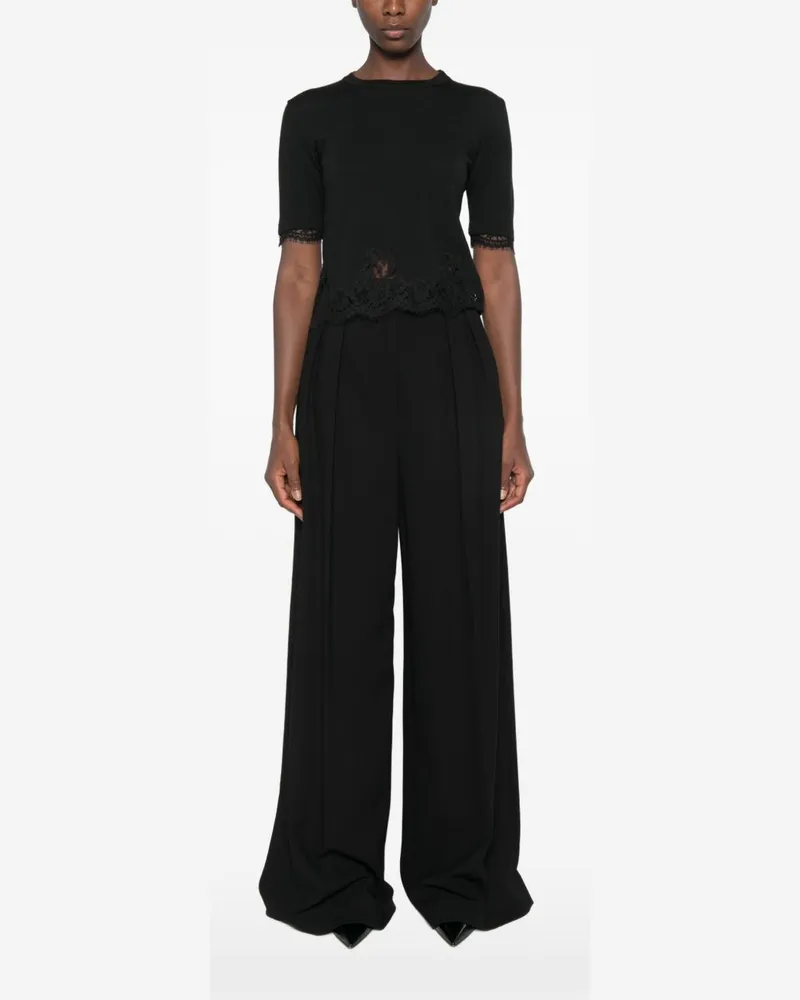 Ermanno Scervino Lace-Trim Wool Knit Sweater — black Black