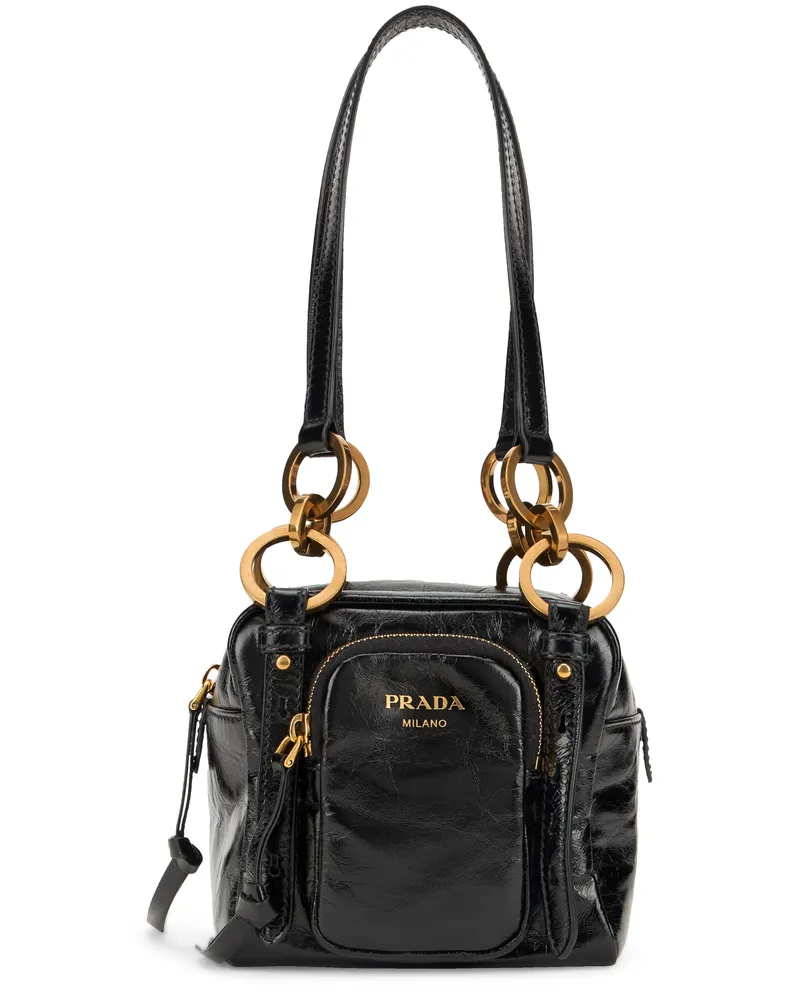 Prada Women's Leather Dangle Bag Black Calf Handbags Hand Black