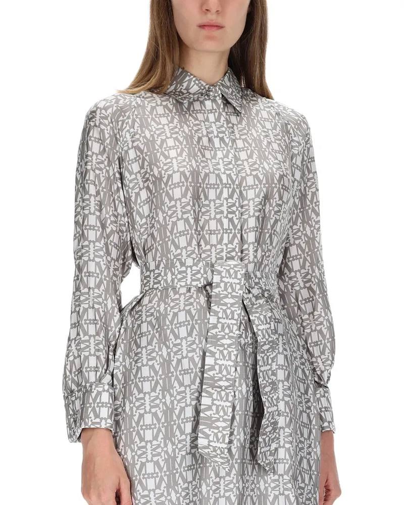 Max Mara Printed Silk Chemisier Dress — Beige Beige