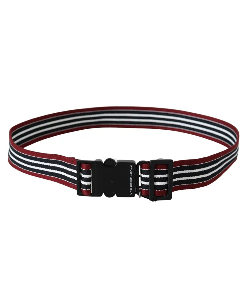 CoSTUME NATIONAL Women's Maroon Black Stripe Silver Buckle Belt Leather Burgundy
