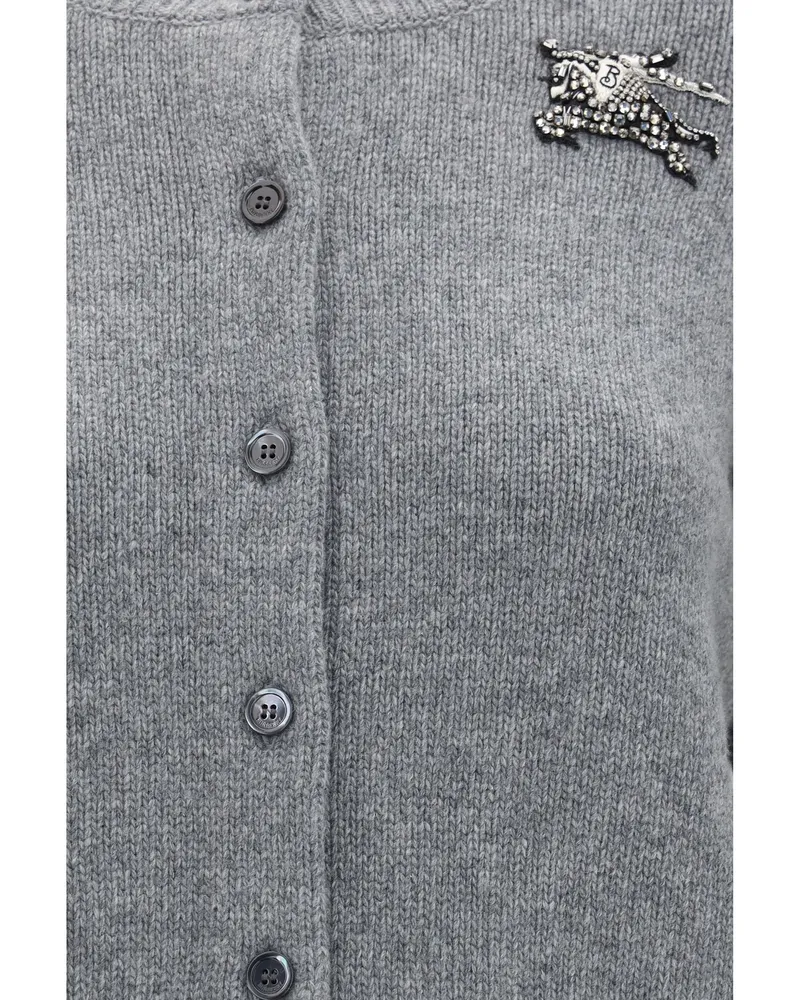 Burberry Crystal-Embellished Equestrian Knight Cardigan — Gray Gray