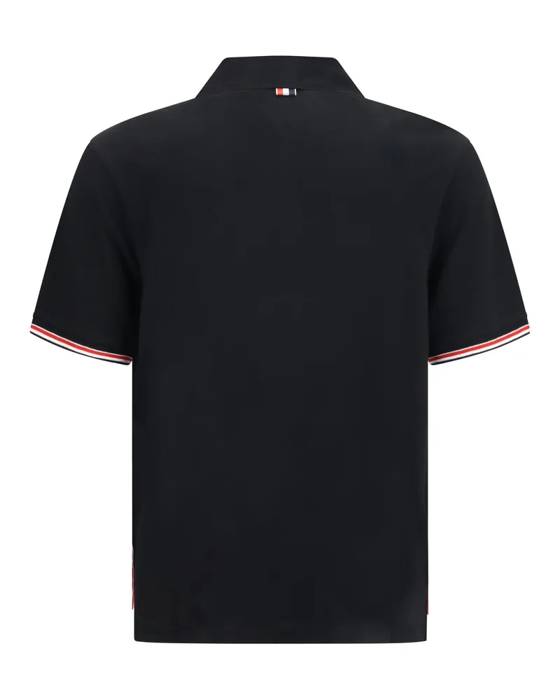 Thom Browne RWB Striped Cotton Knit Polo — Black Black