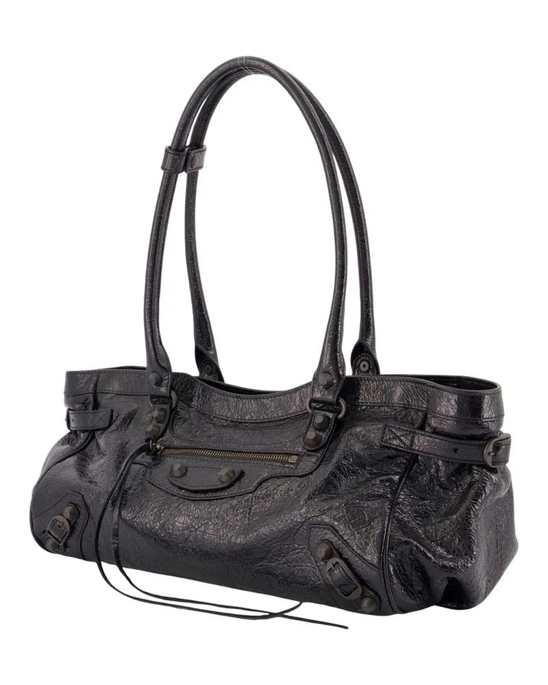 Balenciaga Women's Le City East West Shoulder Bag Leather Black Lambskin Shoulder-hobo-bags Black