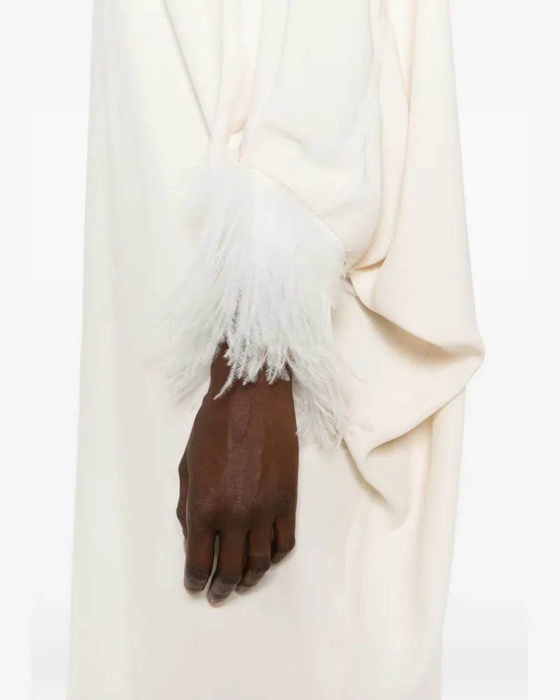 032c Feather-Trimmed Dress — Ivory Ivory