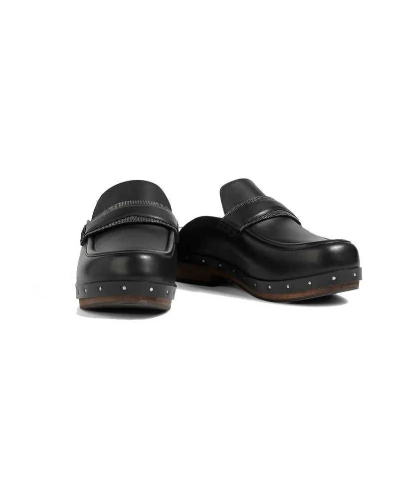 Brunello Cucinelli Women's Black Leather Mules Black