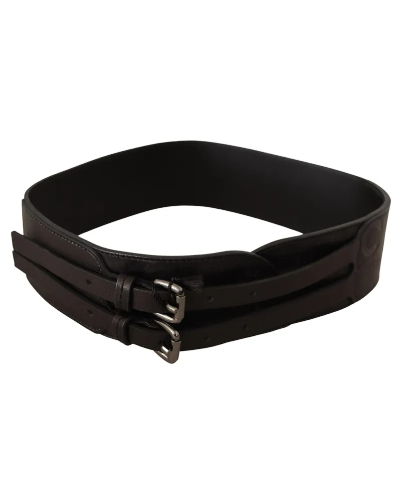 CoSTUME NATIONAL Women's Dark Brown Leather Double Buckle Belt Brown