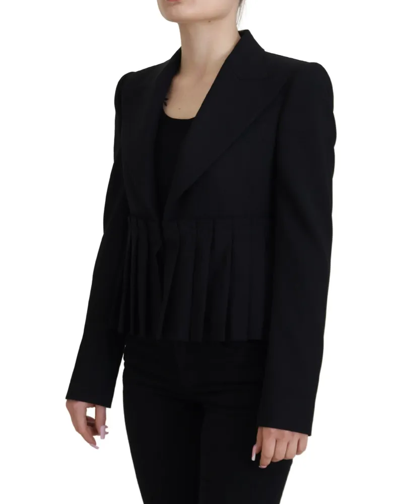 Dolce & Gabbana Women's Black Single Breasted Fit Blazer Wool Jacket Virgin Elastane Clothing Black