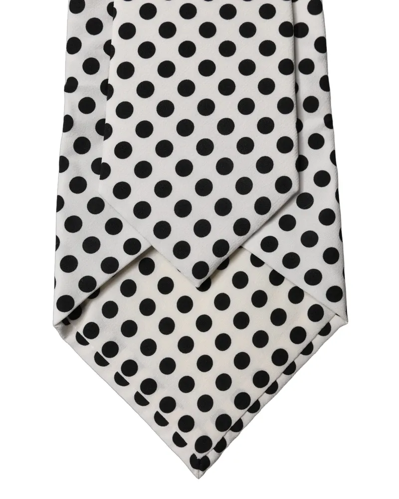 Dolce & Gabbana White Black Polka Dot Silk Adjustable Women Necktie Tie And White