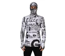 Graffiti Print Balaclava Hood Sweatshirt — White