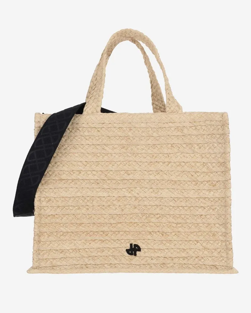 Patou Women's Large Jp Tote Bag Yellow Raffia Shoulder Beige