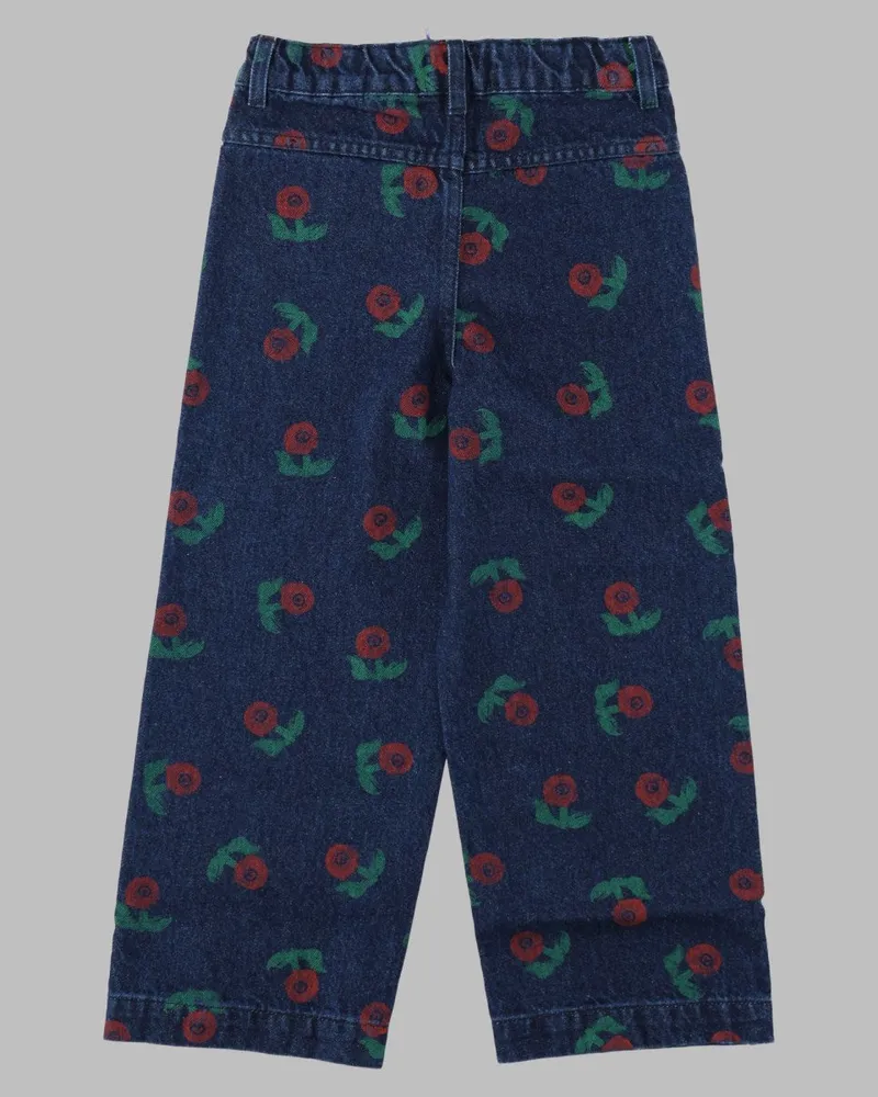 BOBO CHOSES Floral-Print Denim Trousers — Blue Blue