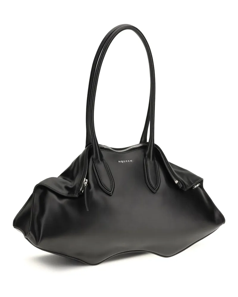 Alexander McQueen Women's Manta Shoulder Bag Black-Silver Calf Leather Bos Taurus Black/silver Black
