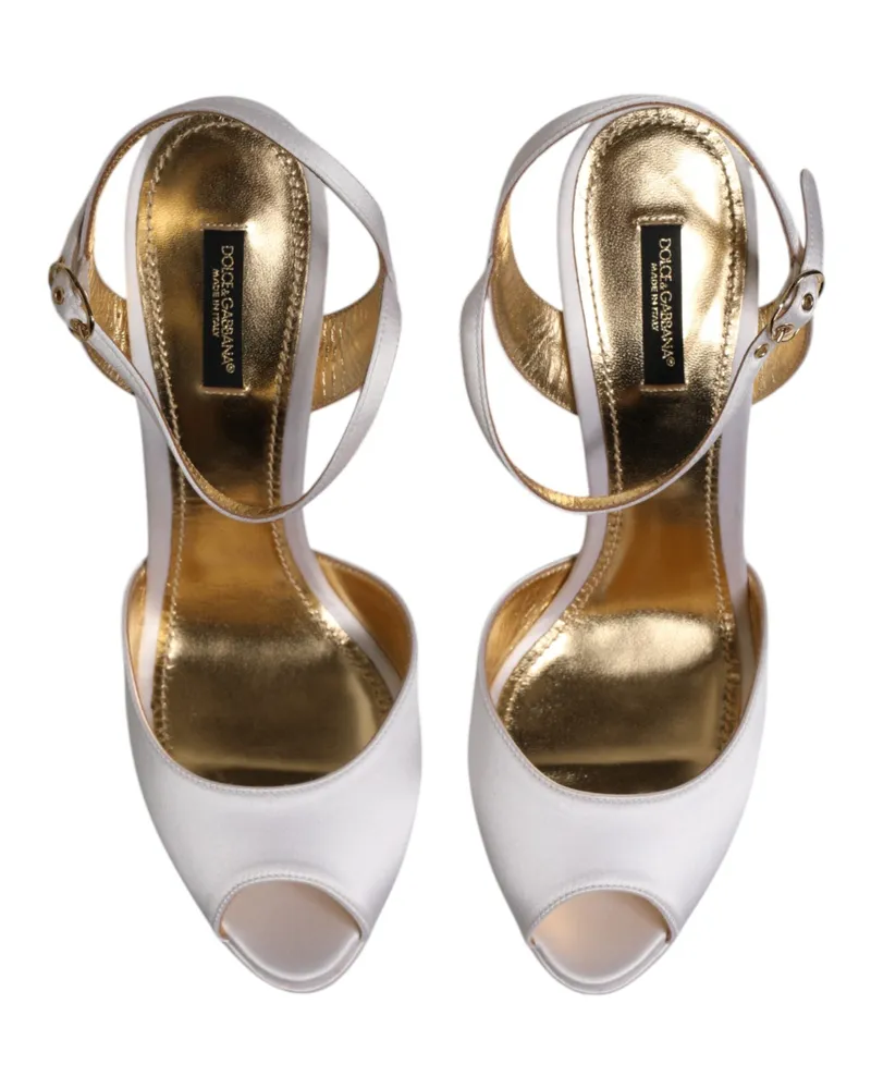Dolce & Gabbana Women's White Satin Platform Heels Sandals Shoes Viscose Silk White