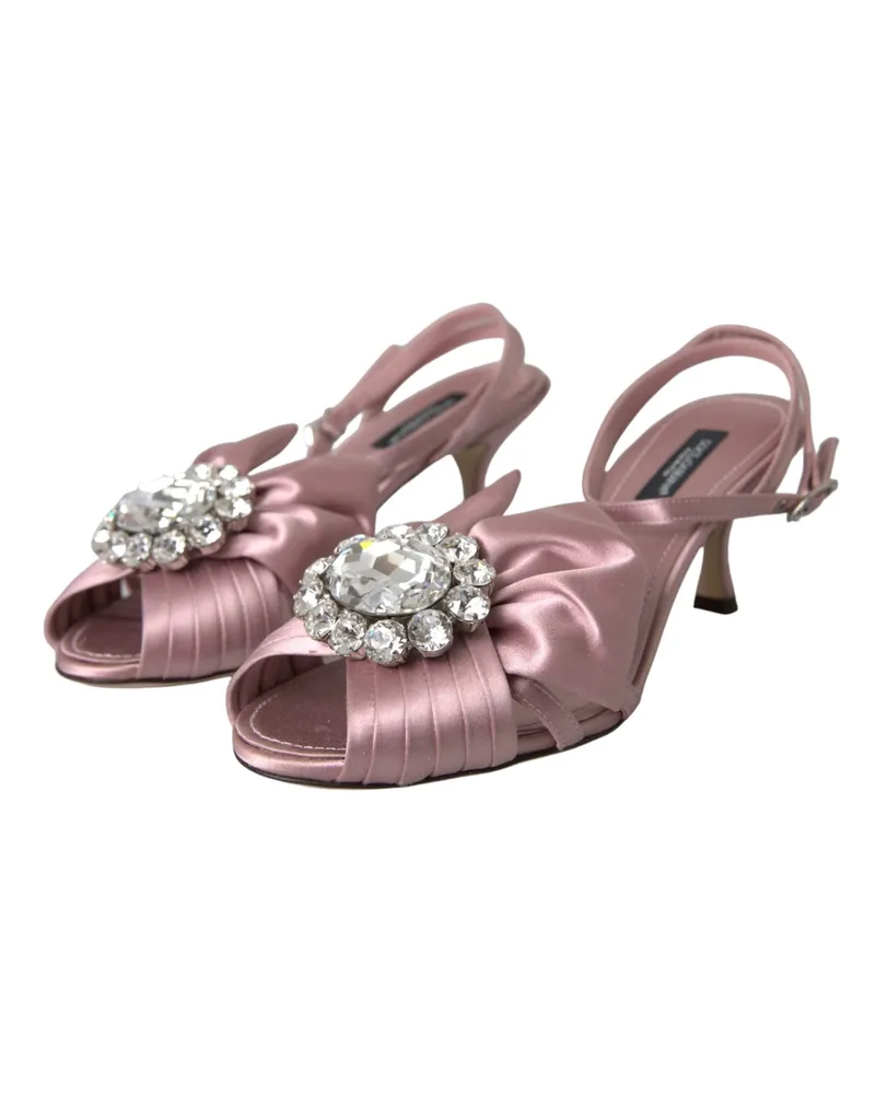 Dolce & Gabbana Women's Pink Keira Crystal Heels Sandals Shoes Powder Silk Pink