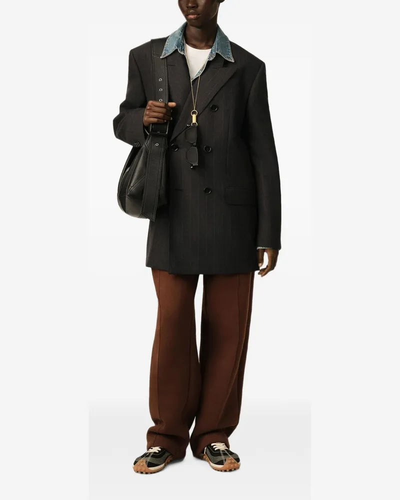 AMI Paris Pinstripe Double-Breasted Blazer — Charcoal Charcoal