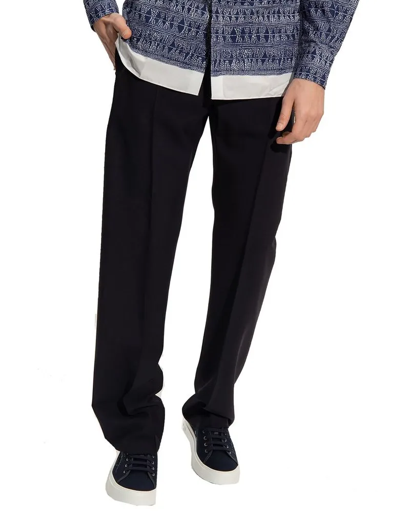Ferragamo Men's Blue Cotton Casual Pants Black