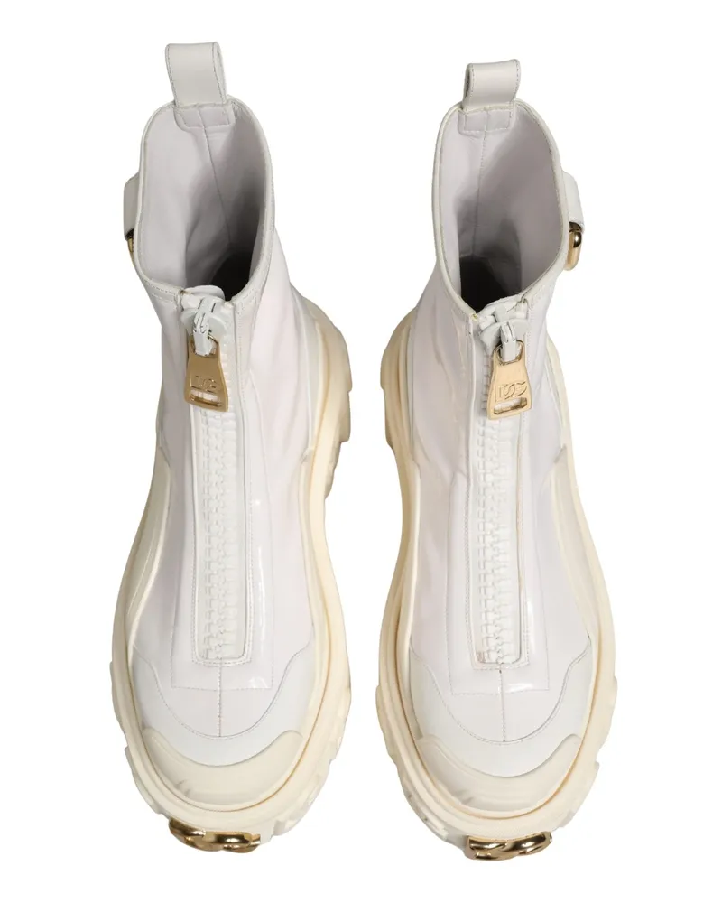Dolce & Gabbana Women's White Leather Rubber Logo Ankle Boots Shoes White