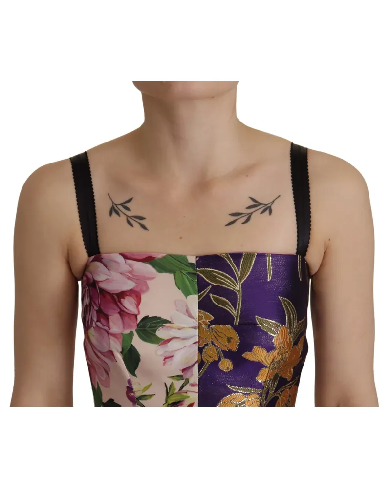 Dolce & Gabbana Women's Dress Midi Patchwork Floral Jaquard Silk Multicolor