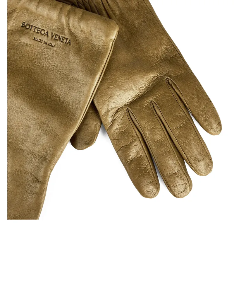 Bottega Veneta Women's Embossed Logo Leather Gloves Green Accessories Green
