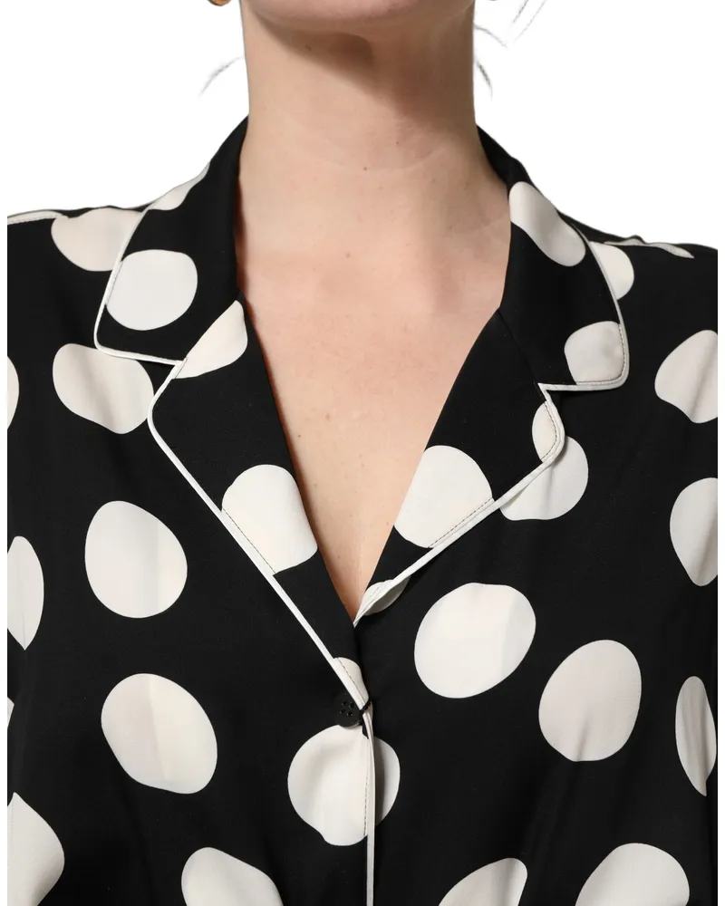 Dolce & Gabbana Women's Black White Polka Dot Pajama 2 Piece Set Sleepwear With Dots Clothing Black