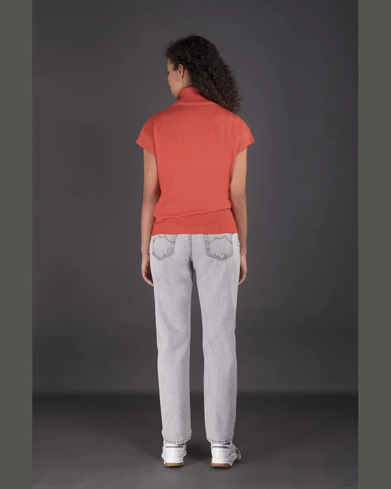 MOORER Womens Orange Short Sleeve Sweater Orange